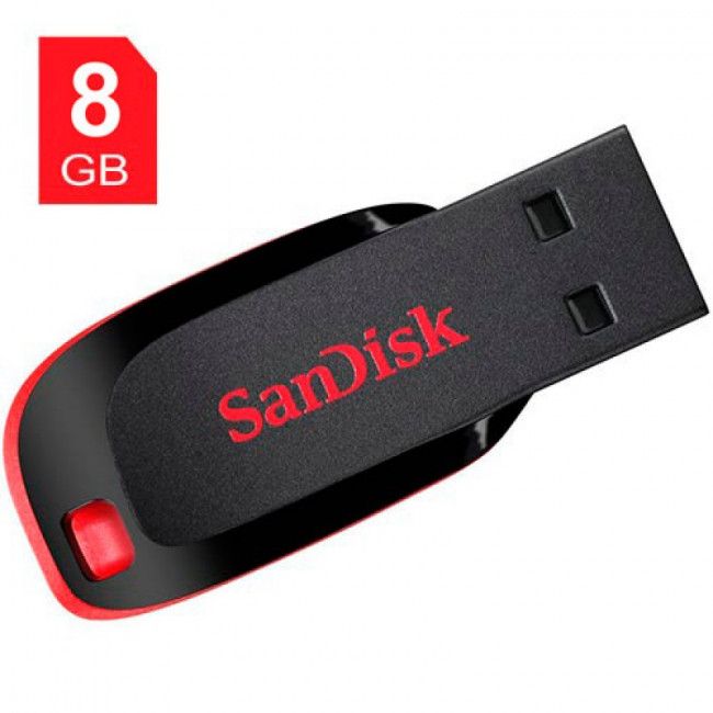 Pen Drive SanDisk 8GB ORIGINAL - Preto com Vermelho
