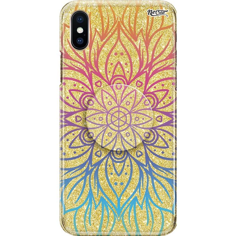 Capa Netcase Glitter + Pop 3in1 Dourado - Flor de Lótus Corações