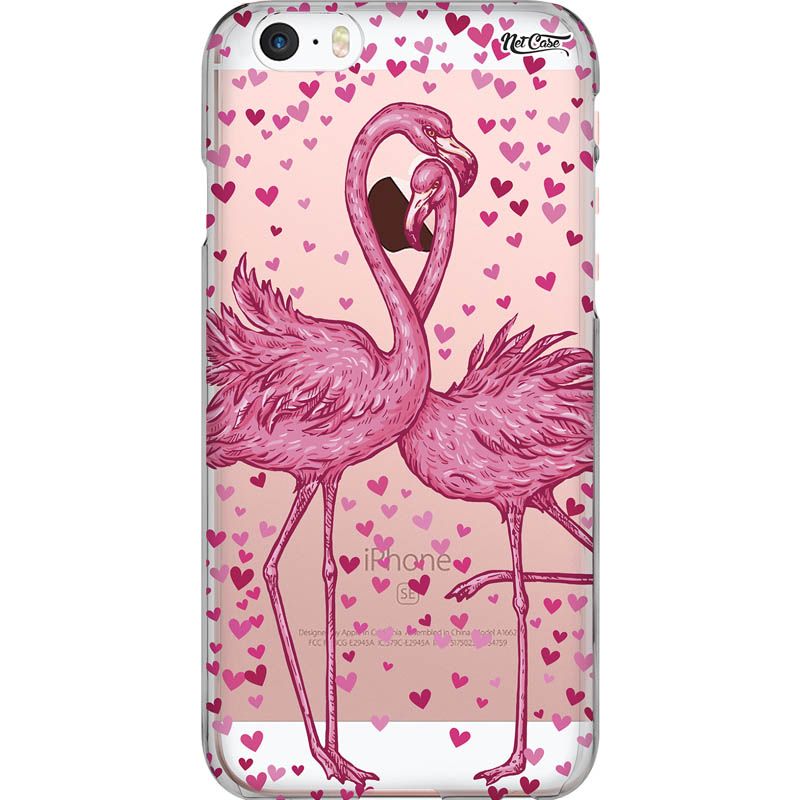 Capa Silicone NetCase Vazada Casal Flamingos e Corações