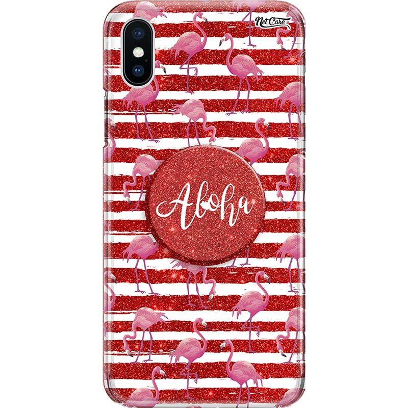 Capa Netcase Glitter + Pop 3in1 Vermelho - Flamingos Faixas