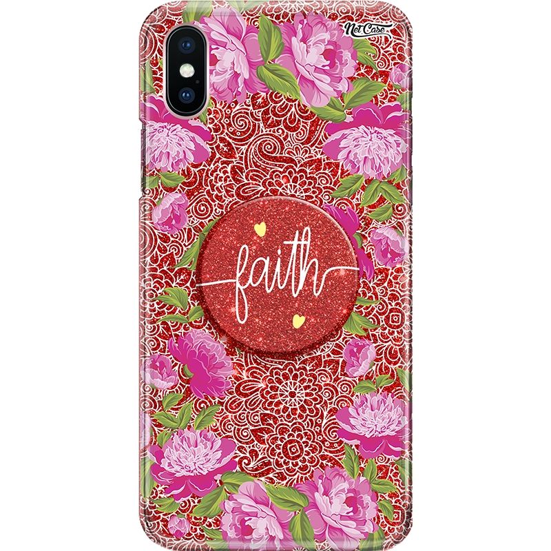 Capa Netcase Glitter + Pop 3in1 Vermelho - Mandalas em Flor Rosa