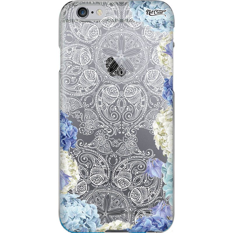 Capa Silicone NetCase Vazada Mandala Renda: Flores Lilás e Branco