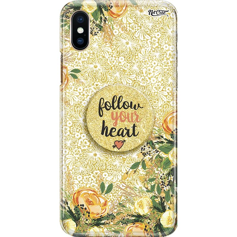 Capa Netcase Glitter + Pop 3in1 Dourado - Floral Amarela