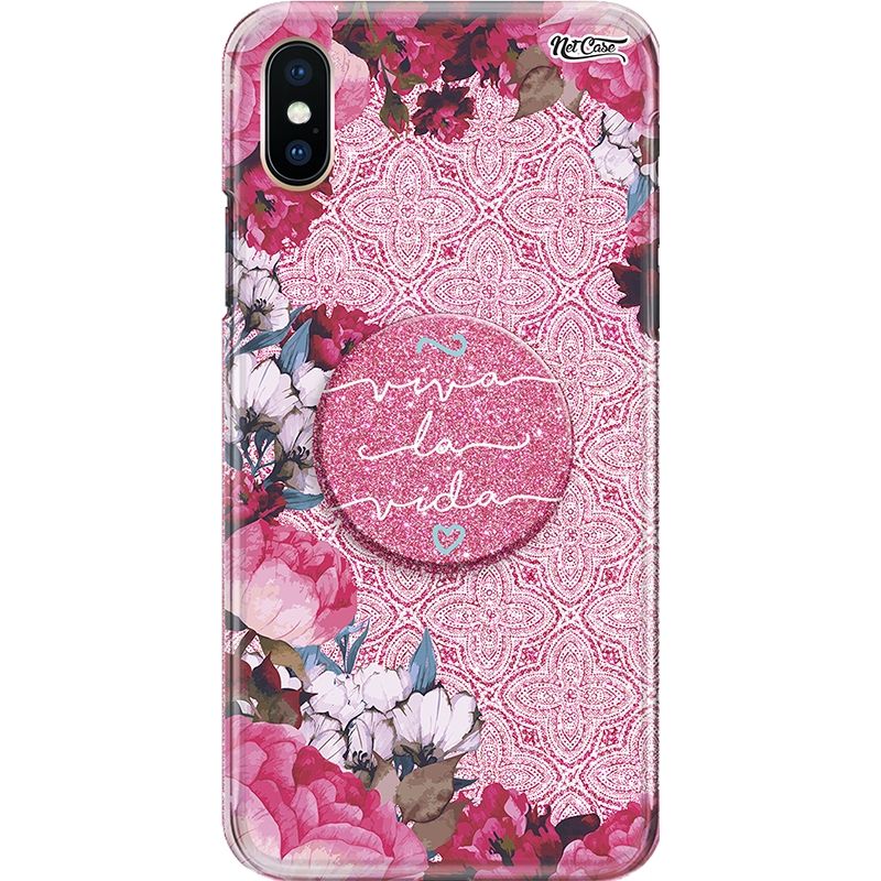 Capa Netcase Glitter + Pop 3in1 Pink - Floral Vermelho