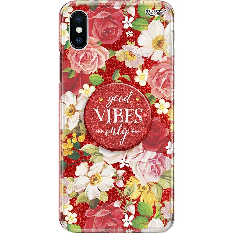 Capa Netcase Glitter + Pop 3in1 Vermelho - Jardim de Flores Coloridas