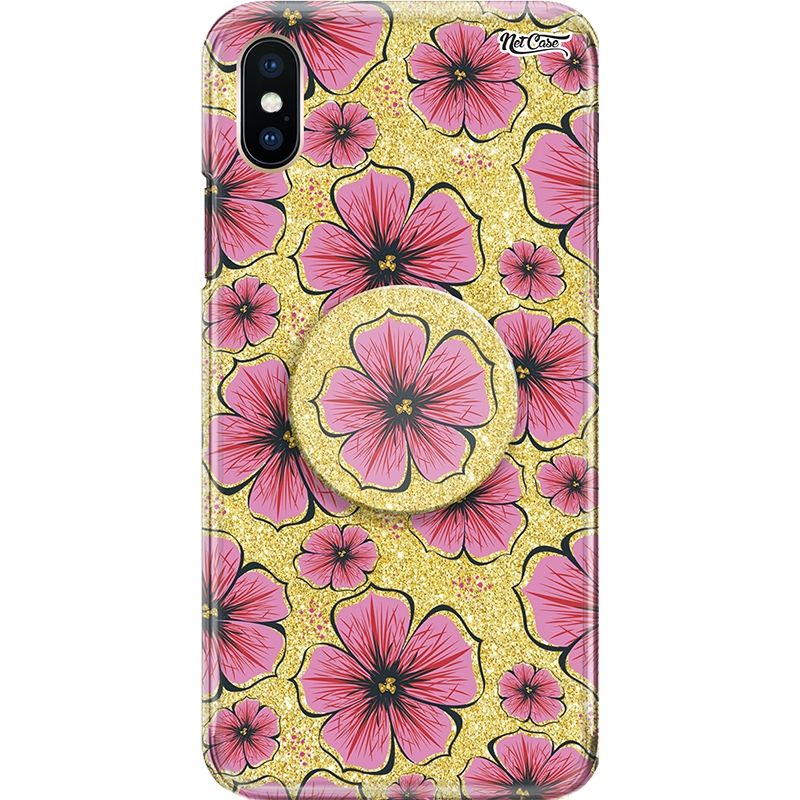 Capa Netcase Glitter + Pop 3in1 Dourado - Florzinhas Rosa