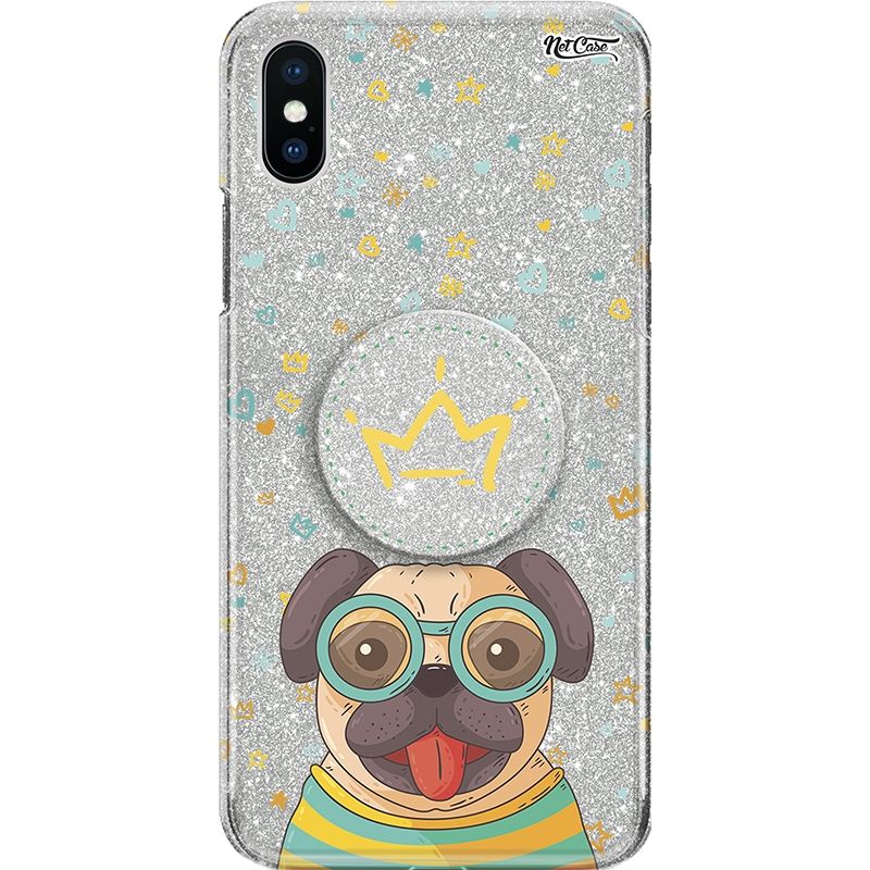 Capa Netcase Glitter + Pop 3in1 Prata - King Pug