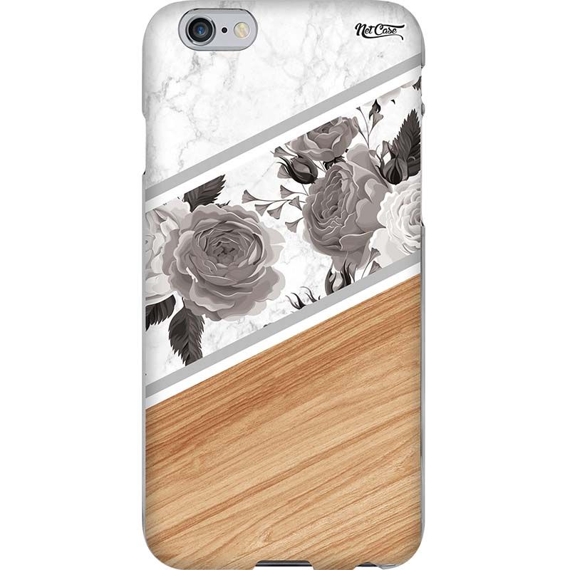 Capa Silicone NetCase Chapada Madeira Degradê Rosas Brancas