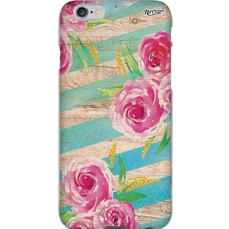 Capa Silicone NetCase Chapada Madeira Roses Diagonal Lines