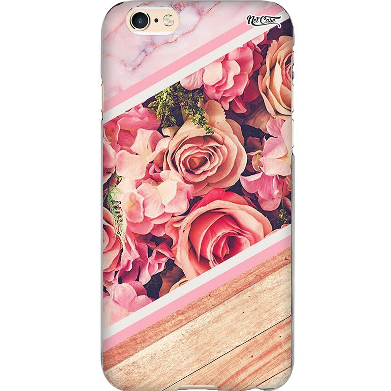 Capa Silicone NetCase Chapada Madeira Degradê Flores Cor-de-Rosa
