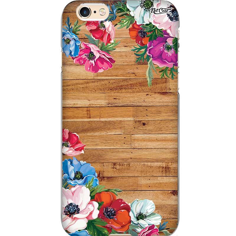 Capa Silicone NetCase Chapada Madeira Flores Coloridas