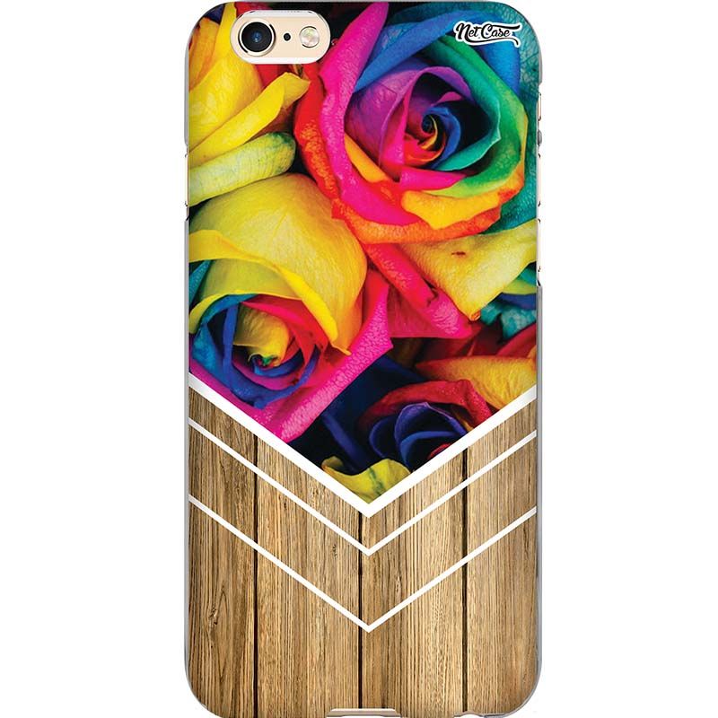 Capa Silicone NetCase Chapada Madeira Degradê Flores Arco Íris