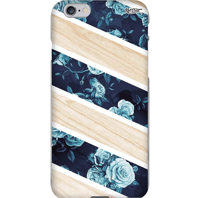 Capa Silicone NetCase Chapada Madeira Diagonal Flores Azuis