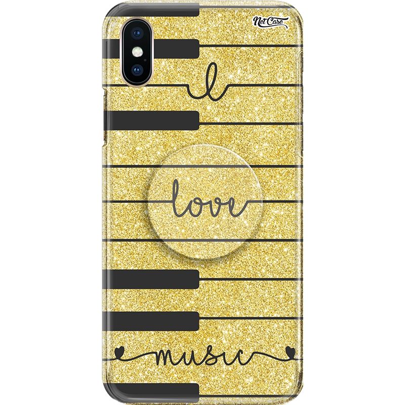 Capa Netcase Glitter + Pop 3in1 Gold - Teclas Piano: Love Music