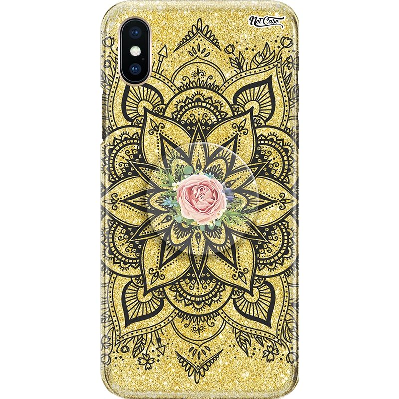 Capa Netcase Glitter + Pop 3in1 Dourado - Black Lotus Flower and Rose