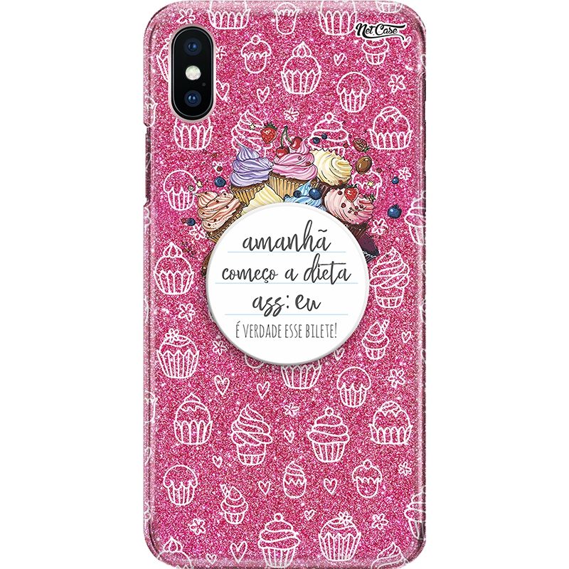 Capa Netcase Glitter + Pop 3in1 Pink - ''Amanhã Começo a Dieta...''