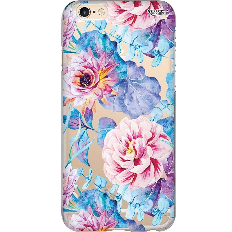 Capa Silicone NetCase Transparente Flores Rosa e Lilás