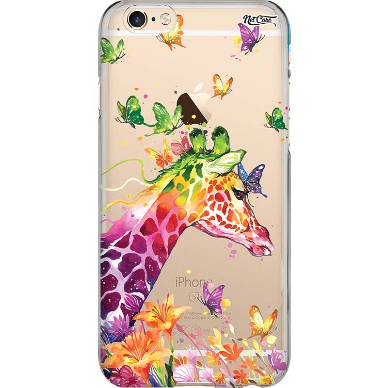 Capa Silicone NetCase Transparente Girafa e Borboletas Aquarela