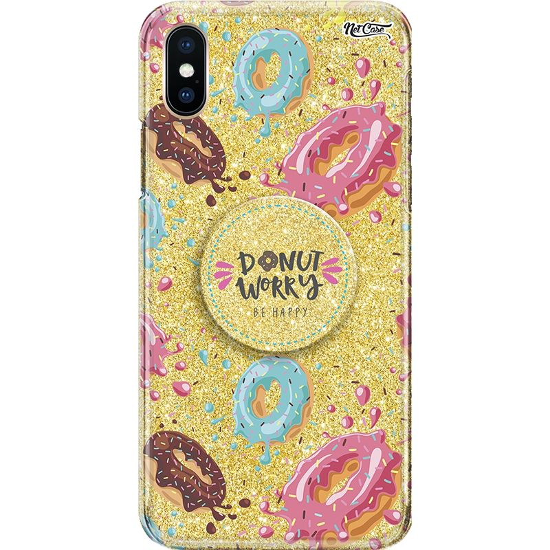 Capa Netcase Glitter + Pop 3in1 Dourado - Donuts Colors: Donut Worry Be Happy