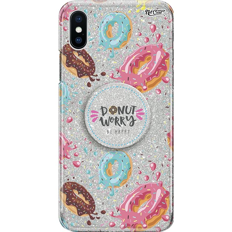 Capa Netcase Glitter + Pop 3in1 Prata - Donuts Colors: Donut Worry Be Happy