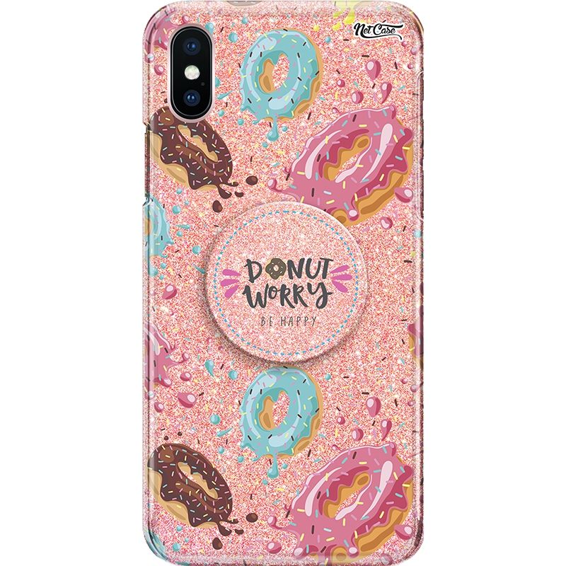 Capa Netcase Glitter + Pop 3in1 Rosê - Donuts Colors: Donut Worry Be Happy