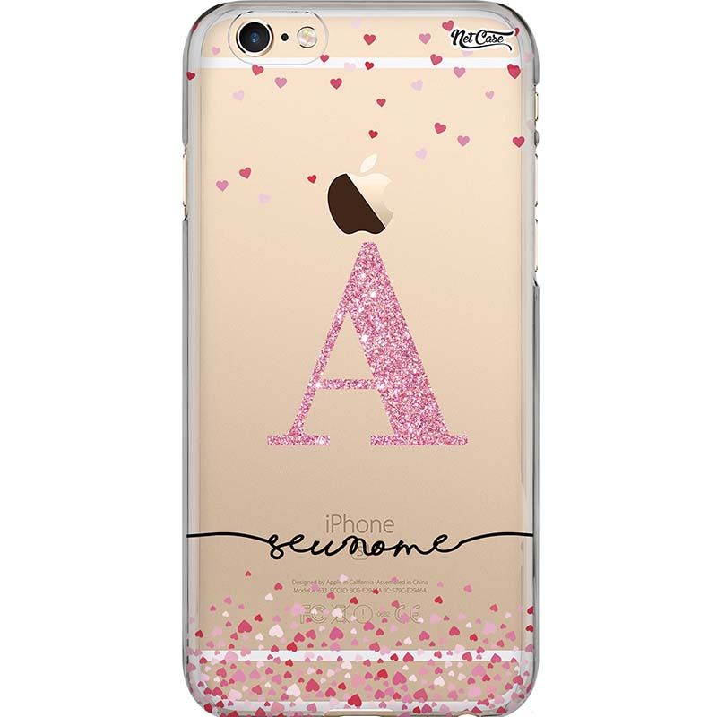 Capa Silicone NetCase Vazada Letra Glitter com Corações