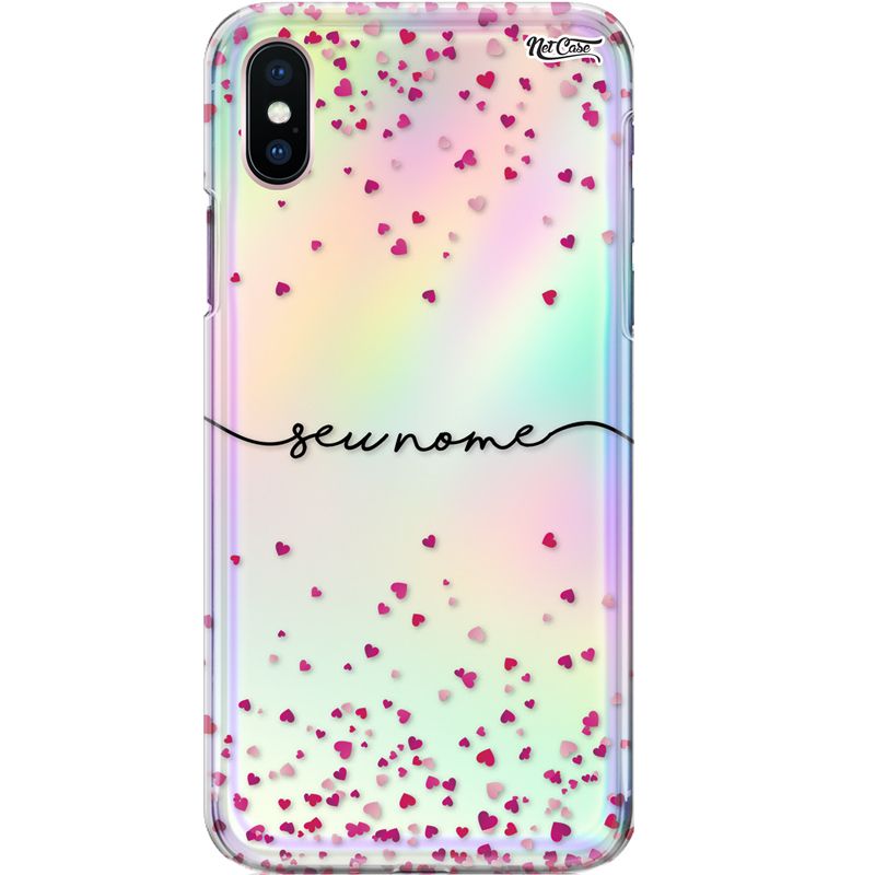 Capa Silicone NetCase Holográfica Nome Coraçõezinhos