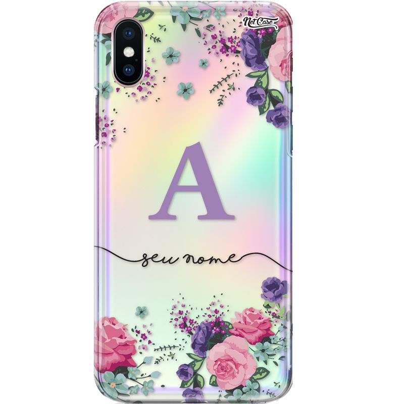 Capa Silicone NetCase Holográfica Nome Floral Colors