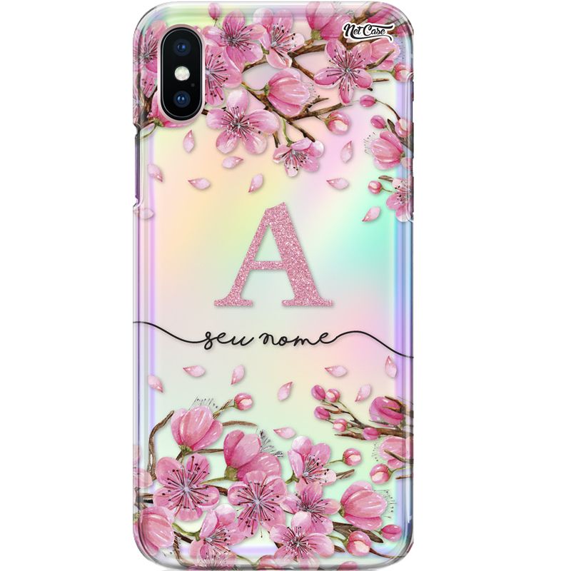 Capa Silicone NetCase Holográfica Letra Glitter Floral