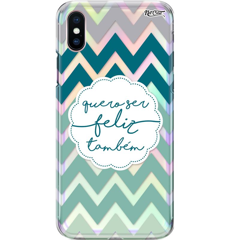 Capa Silicone NetCase Holográfica Zig Zag 'Quero Ser Feliz Também'