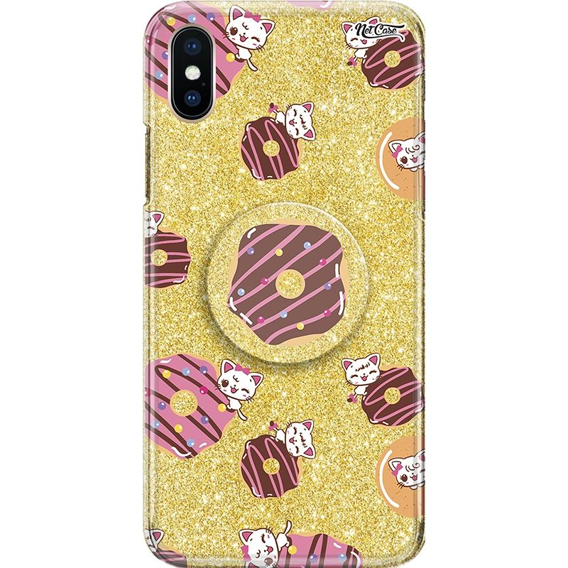 Capa Netcase Glitter + Pop 3in1 Dourado - Donut Cat