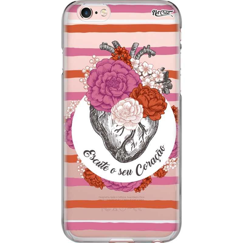 Capa Silicone NetCase Transparente Floral 'Escute Seu Coração'