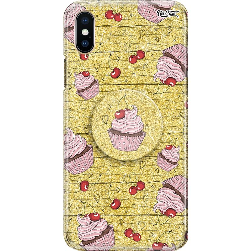 Capa Netcase Glitter + Pop 3in1 Dourado - Cupcakes e Cerejas