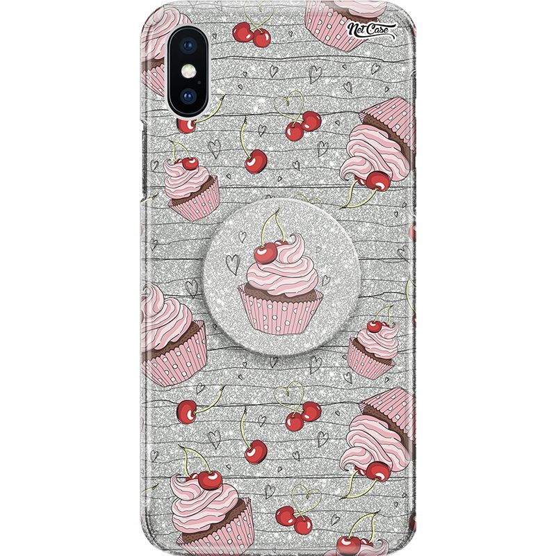 Capa Netcase Glitter + Pop 3in1 Prata - Cupcakes e Cerejas