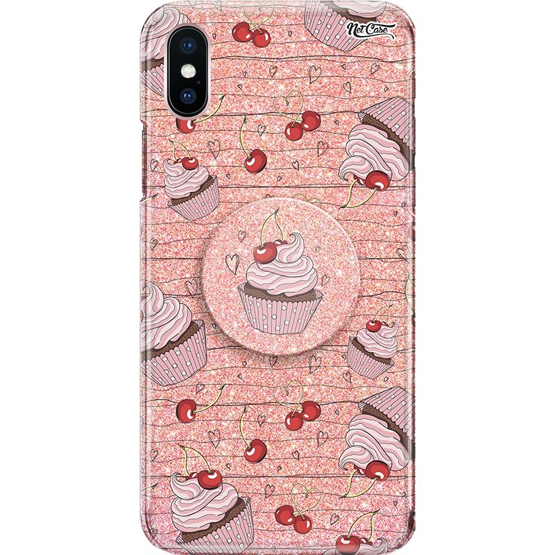 Capa Netcase Glitter + Pop 3in1 Rosê - Cupcakes e Cerejas