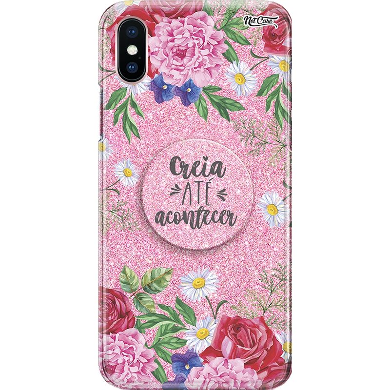 Capa Netcase Glitter + Pop 3in1 Rosa - Flores Creia Até Acontecer