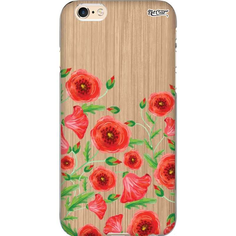 Capa Silicone NetCase Chapada Madeira Flores Vermelhas
