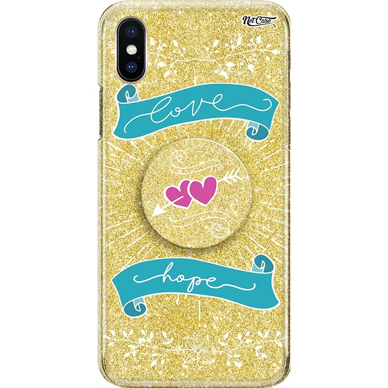Capa Netcase Glitter + Pop 3in1 Dourado - Corações Love
