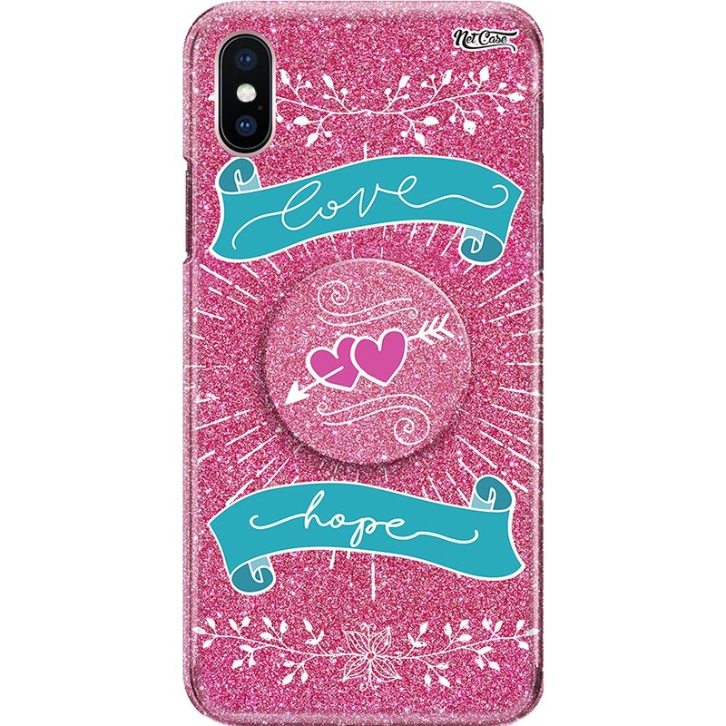 Capa Netcase Glitter + Pop 3in1 Pink - Corações Love