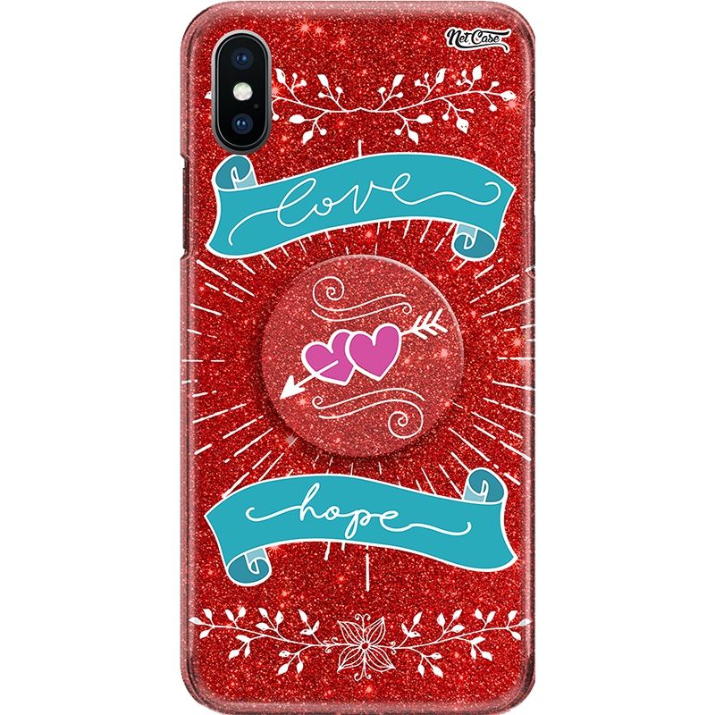 Capa Netcase Glitter + Pop 3in1 Vermelho - Corações Love