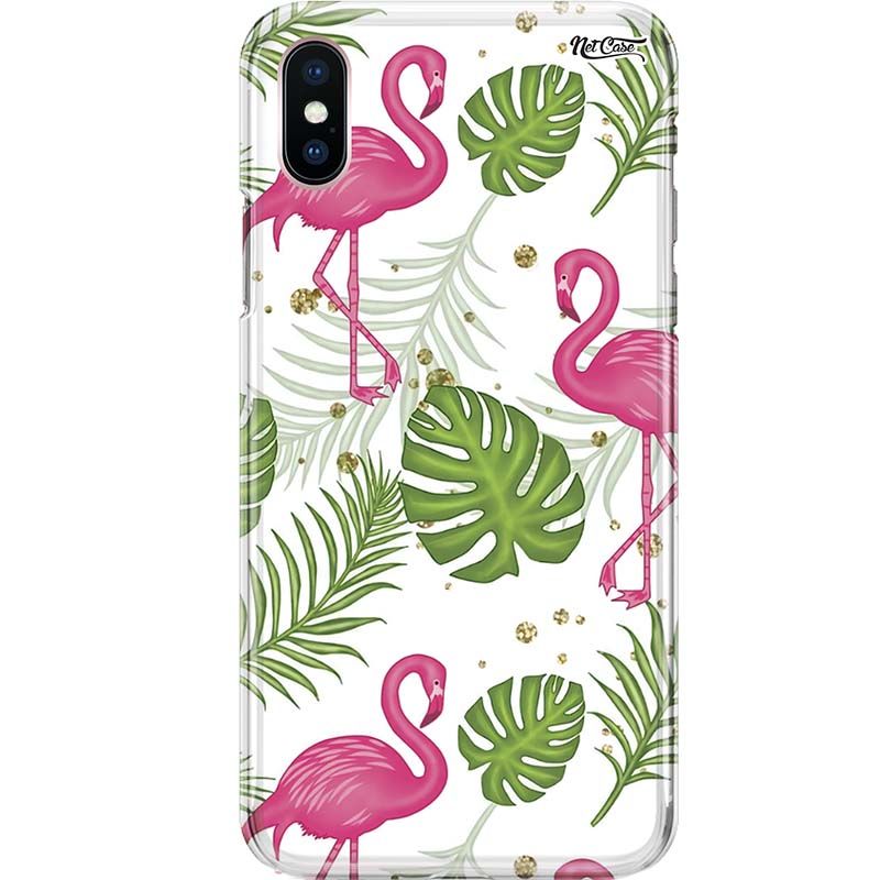 Capa Silicone NetCase Chapada Flamingos Pink e Folhas