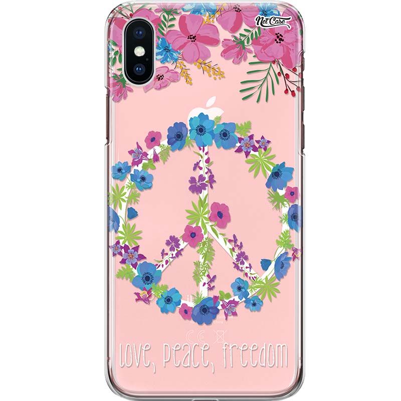 Capa Silicone NetCase Transparente Flores Love, Peace, Freedom