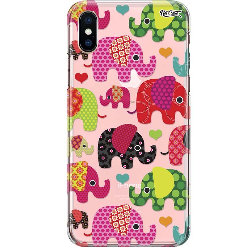 Capa Silicone NetCase Transparente Elefantes Patchwork