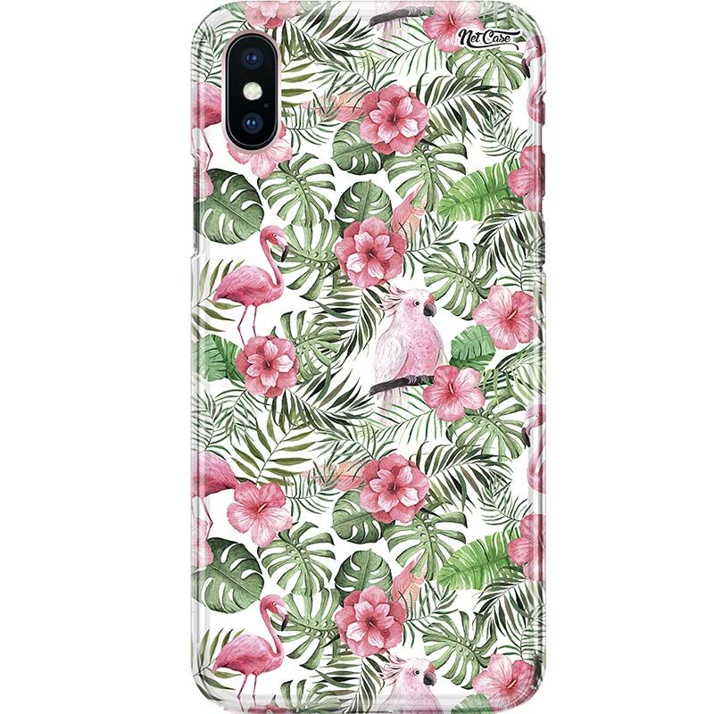 Capa Silicone NetCase Chapada Papagaios e Flamingos Flores Rosa