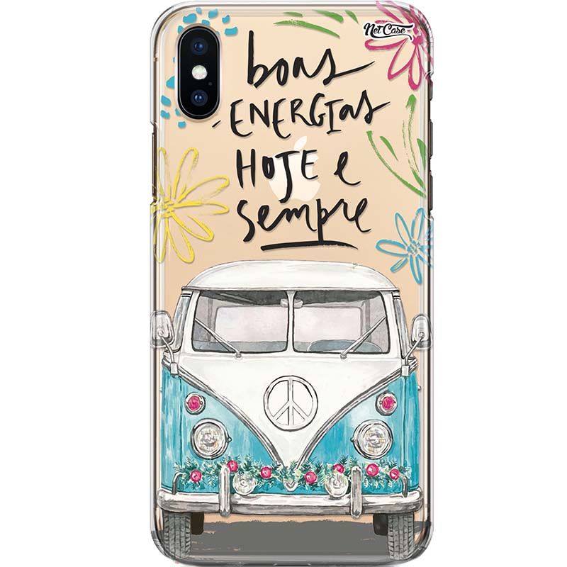 Capa Silicone NetCase Transparente Kombi 'Boas Energias Hoje e Sempre'