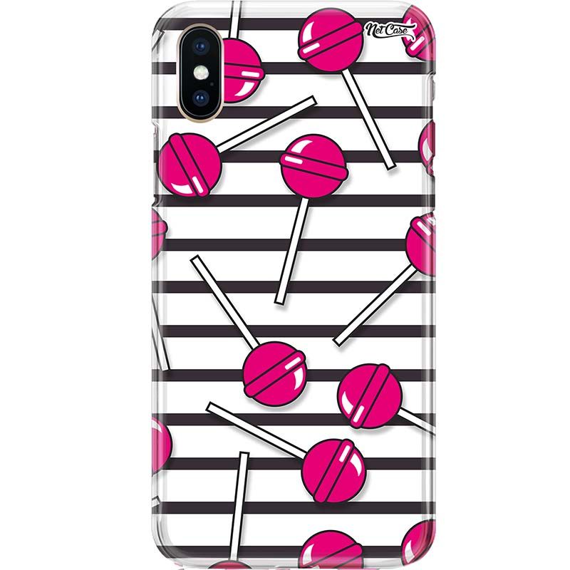 Capa Silicone NetCase Chapada Listras Pirulitos Morango