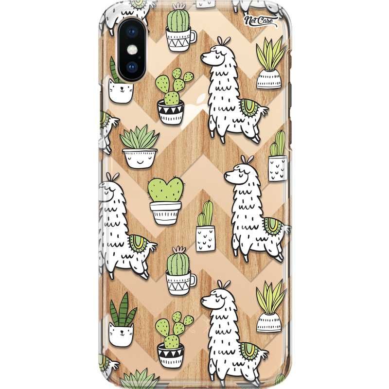Capa Silicone NetCase Transparente Madeira LLama Cactos e Carinhas