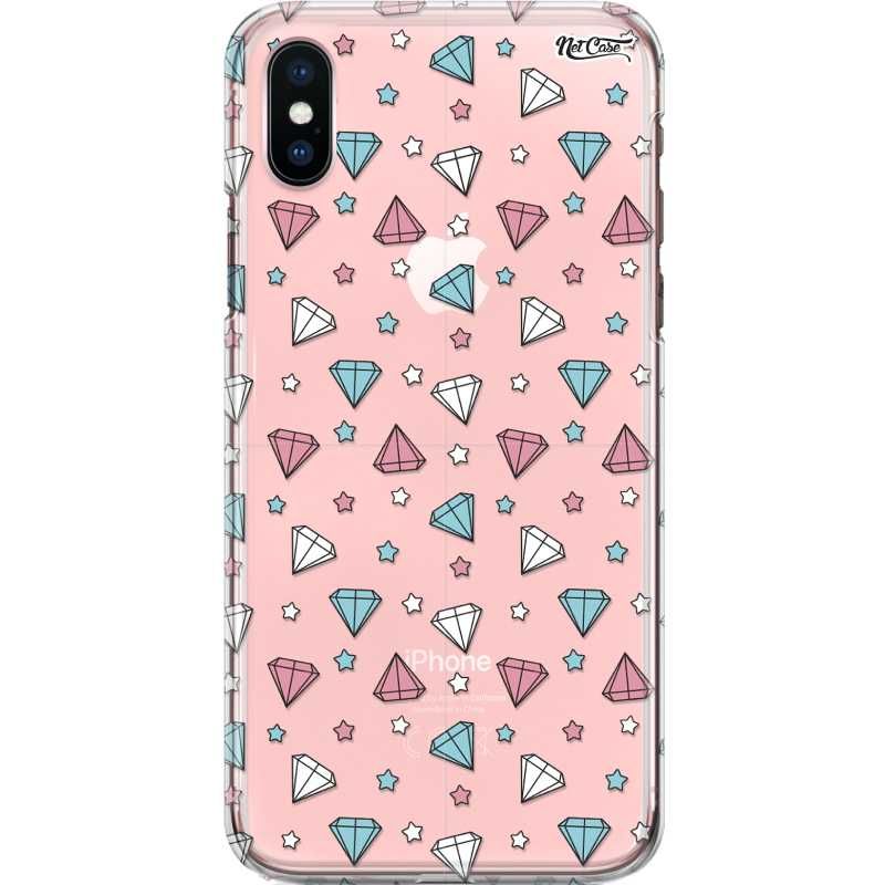 Capa Silicone NetCase Transparente Diamantes Azul e Rosa