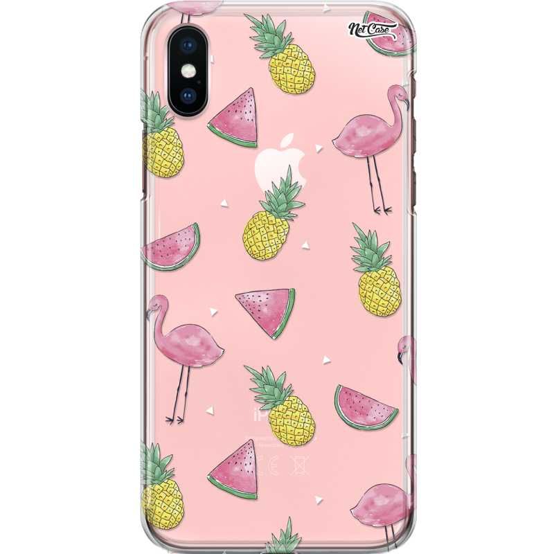 Capa Silicone NetCase Transparente Flamingos Melancias e Abacaxis