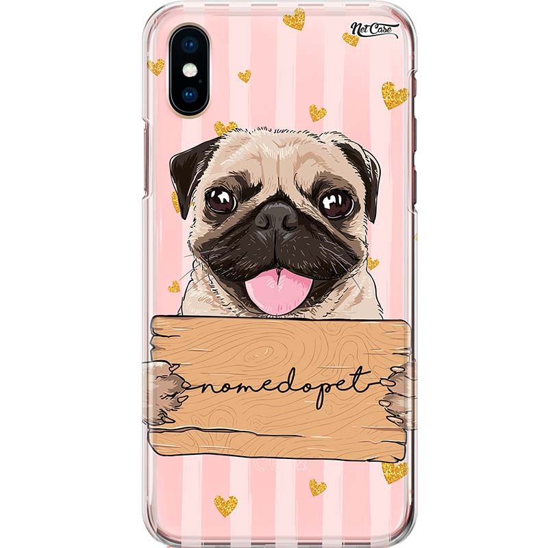 Capa Silicone NetCase Transparente Nome Pug Listras e Corações